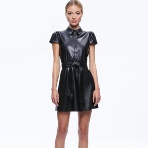 Alice + Olivia Carolyn Vegan Leather Black Mini Dress Size 8 NEW! Holiday!